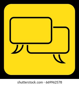 yellow rounded square information road sign - black two outline speech bubbles icon and frame