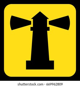 yellow rounded square information road sign with black lighthouse icon and frame
