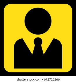 yellow rounded square information road sign with black figure with suit and necktie icon and frame