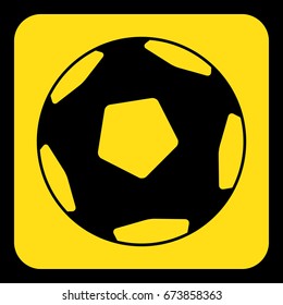 yellow rounded square information road sign with frame - black classical football, soccer ball icon