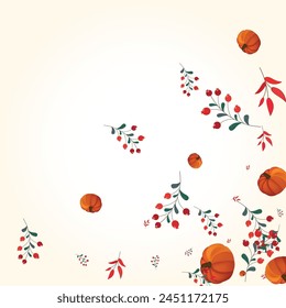 Yellow Rowan Background Light Vector. Red Vibrant Texture. Gold Leaf Happy Banner. Plant Holiday. Park Border.