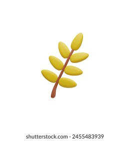 Yellow Rowan tree leaf 3d plastic cartoon style. Forest flora, fallen leaf from autumn forest tree. Nature design element, leaves logo. Eco 3D icon. Vector render illustration