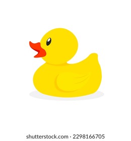 Yellow rubber bath duck. Vector illustration in trendy flat style isolated on white background.