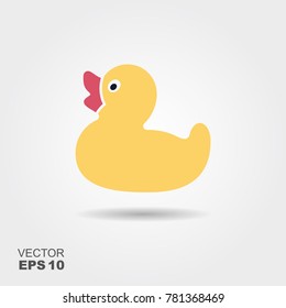 Yellow rubber bath duck. Vector flat icon