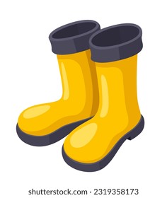 Yellow rubber boots with black soles and cuffs isolated on white background. Vector illustration.