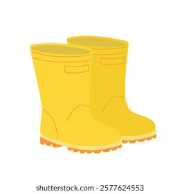 Yellow rubber boots in cartoon flat design. Waterproof autumn footwear. Clothing and accessories vector illustration isolated.