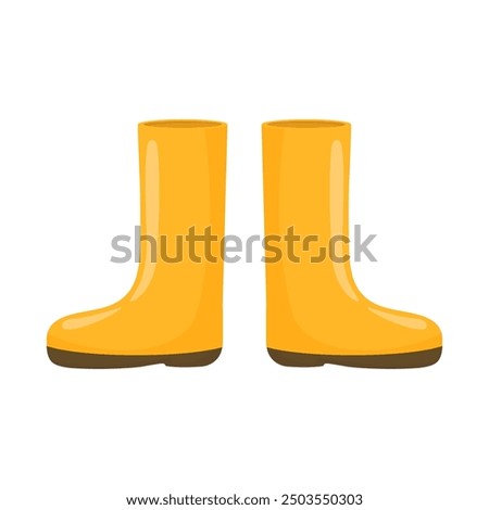 Yellow rubber boots in cartoon style on a white background. Symbol of autumn.