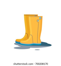 Yellow Rubber Boots for fall or bad weather icon, isolated on white background. Flat Vector illustration