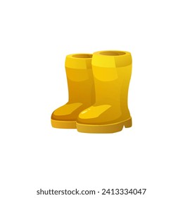 Yellow rubber boots, game element in cartoon style, simple vector icon isolated on white background. Bright shoes for gardener or farmer, rain boots. Ui item, icon of footwear pair
