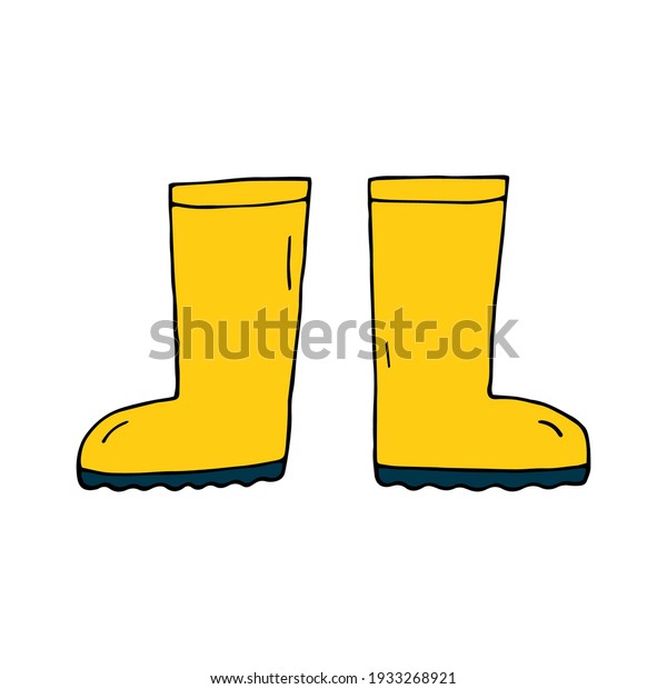 Yellow\
rubber boots for garden work in the garden beds and walks in the\
puddles. Vector hand-drawn doodle\
illustration.