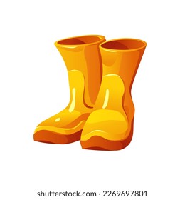 Yellow rubber boots isolated. Vector Illustration in Cartoon Style.