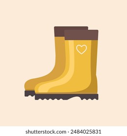 Yellow rubber boots on white background