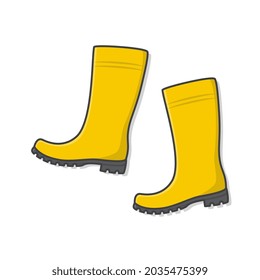 Yellow Rubber Boots Vector Icon Illustration. Autumn Shoes Rain Boots Flat Icon