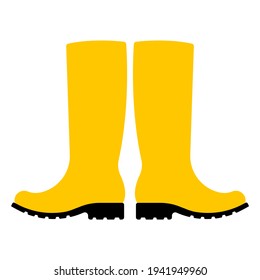 Yellow rubber boots. Vector illustration of shoes for hiking, gardening, rainy weather. Modern simple vector on a white background.