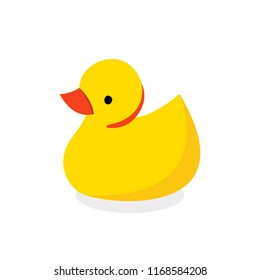 Yellow rubber cartoon duck. Vector isolated illustration