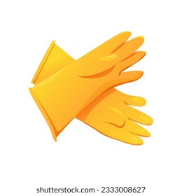 Yellow Rubber Cleaning Gloves Isolated on White. Vector Illustration in Cartoon Style. Latex Gloves.