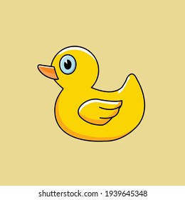 Yellow rubber cute duck toy for fun in bath icon, vector illustration