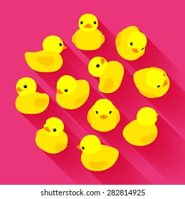 Yellow rubber duck against the pink background. Illustration suitable for advertising and promotion