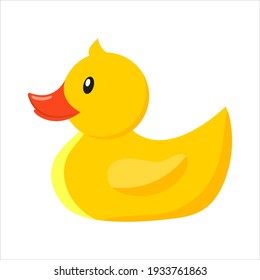 Yellow rubber duck. Bath baby toy. Inflatable cute duck toy. Isolated illustration.