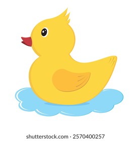 Yellow rubber duck. Bath baby toy. Inflatable cute duck toy. Isolated illustration.