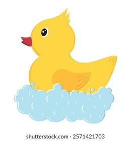 Yellow rubber duck. Bath baby toy. Inflatable cute duck toy. Isolated illustration.