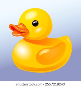 Yellow, rubber duck for bathing in the bathroom. Children's toy. Vector image in realistic style