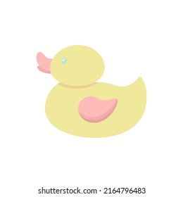 Yellow rubber duck for a bathtub. Baby toy. Simple cute flat icon. Cartoon element for design of children's goods, clothes, books, stickers. Item for toddlers.