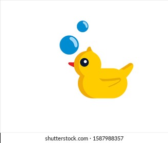 Yellow rubber duck with bubbles