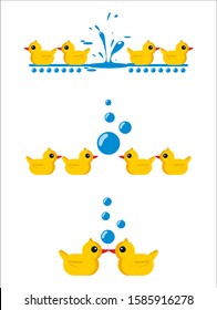 Yellow rubber duck with buble on the white background