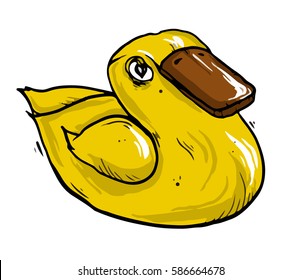 Yellow rubber duck in cartoon style isolated on white background.