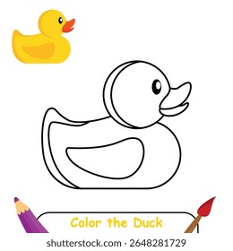 Livro de colorir pato de borracha amarelo para crianças. página de colorir crianças. pato brinquedo vetor ilustração para colorir, imprimir, jogo, design