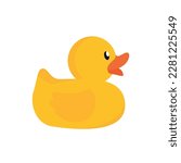 Yellow rubber duck flat icon isolated on white background. Cute rubber duck vector illustration.
