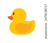 Yellow rubber duck flat icon isolated on white background. Cute rubber duck toy. Vector illustration 