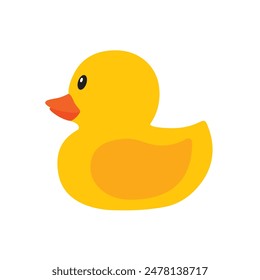 Yellow rubber duck flat icon isolated on white background. Cute rubber duck toy. Vector illustration 