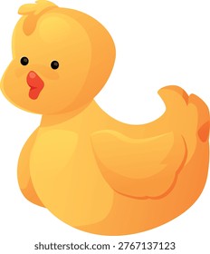 Yellow rubber duck flat icon. Bath entertaining silicone toy for newborn baby play in bath. Cartoon cute infant bathing accessory. Bathroom animal inflatable object. Vector illustration isolated
