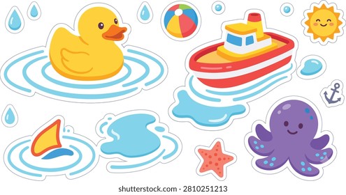 Yellow rubber duck floating on rippled water