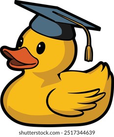 Yellow rubber Duck with a graduation cap vector art illustration