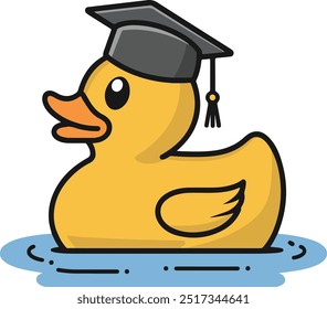 Yellow rubber Duck with a graduation cap vector art illustration