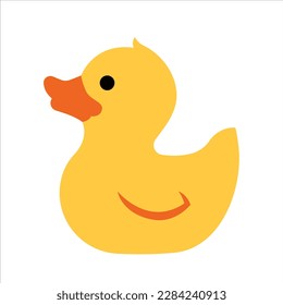 Icono de pato de goma amarillo aislado en blanco. Dibujo plano lindo pájaro vector clip arte. 