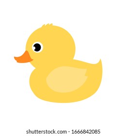 Logo del icono del pato de goma amarillo aislado en la ilustración del vector de fondo blanco. personaje de caricatura lindo.