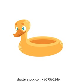 Yellow rubber duck, inflatable, flotation ring, cartoon vector illustration isolated on white background.