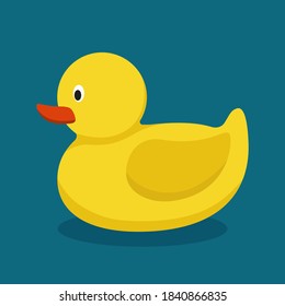 Yellow rubber duck. Isolated bathroom toy. Funny ducky for playing in the bath tub. Vector illustration