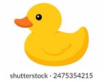 Yellow rubber duck isolated on a white background. Bath toy duck. Concept of childhood, bath time, playful design. Print, icon, design element