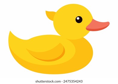 Yellow rubber duck isolated on a white background. Bath toy duck. Concept of childhood, bath time, playful design. Print, icon, design element. Graphic art