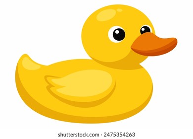 Yellow rubber duck isolated on a white background. Bath toy duck. Concept of childhood, bath time, playful design. Print, icon, design element