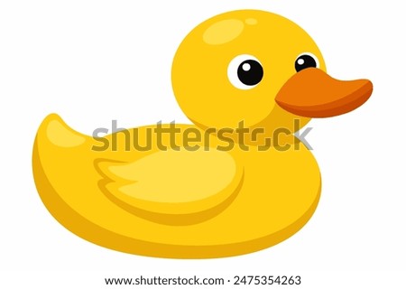 Yellow rubber duck isolated on a white background. Bath toy duck. Concept of childhood, bath time, playful design. Print, icon, design element