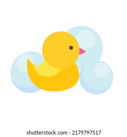 Yellow rubber duck. Kids and children bathing toy Vector illustration.
