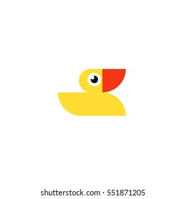 Yellow rubber duck logo. Ducky bath toy flat icon isolated on a white