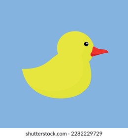 Yellow rubber duck on a blue background. Vector illustration in flat style.