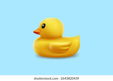 Mockup de pato de borracha amarelo no fundo azul - ilustração de brinquedo de banho